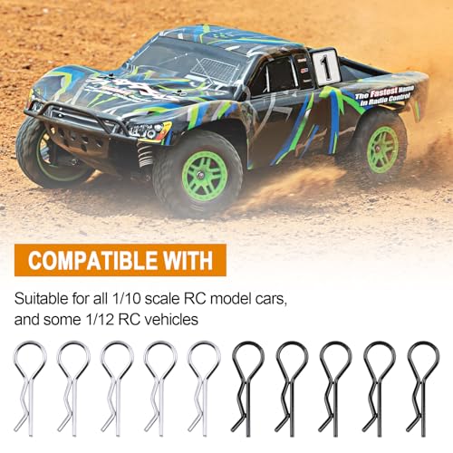 HobbyPark 150 Pieces Universal Bent RC Body Clips Car Clips Silver & Black R Clips for All 1/10 1/12 Scale Redcat HPI Tamiya HSP Exceed RC Car Parts Truck Buggy Shell Replacement