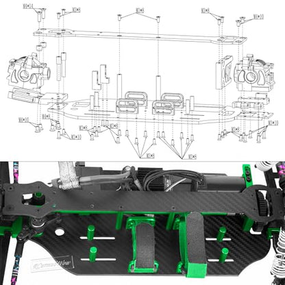 RC Carbon Fibre Chassis Armor Skid Plate Protecter Guard Upgrades Part for 1/10 Slash 4X4 4WD VXL,Front Center Rear Chassis Guard Plate,Green - color: Green(1set)