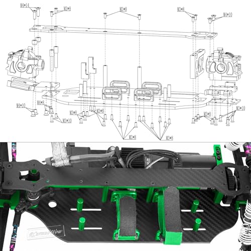 RC Carbon Fibre Chassis Armor Skid Plate Protecter Guard Upgrades Part for 1/10 Slash 4X4 4WD VXL,Front Center Rear Chassis Guard Plate,Green - color: Green(1set)