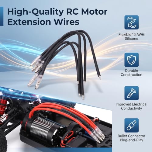 10pcs RC Motor Cable,4mm Banana Plugs Connector Extension Cable Wire 16AWG Silicone Wire for Scx10, for Gen8 RC Motor Model Car Accessories