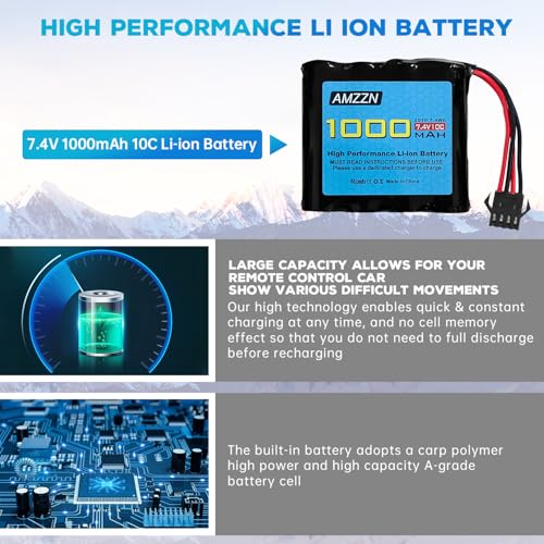7.4V 1000mAh 2S Li-ion Battery with SM-4P Plug and USB Charging Cable for DE36W DE65 NO.1809 RC Toy Car, Off-Road Vehicle Climbing Drift Racing Battery
