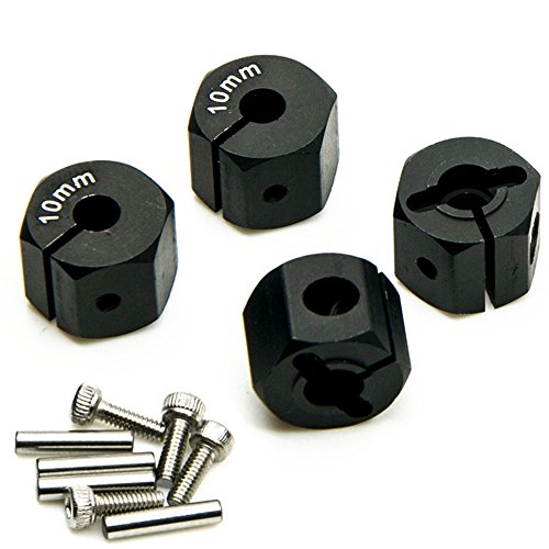 QUE-T Aluminum 10mm Thickness 12mm Wheel Hex Drive Adaptors with Pins & Screws for Most of 1/10 RC Crawler Car Black