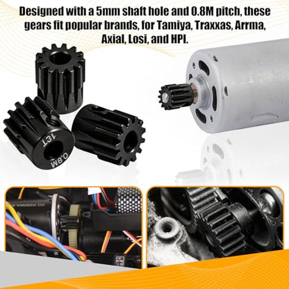 3-Pack Steel Metal 0.8M 5mm Pinion Motor Gear Sets 13T Compatible with HPI Kyosho Losi Axial Tamiya 1/8 1/10 RC Car Monster Truck Buggy, 0.8 Module Gear for Traxxsa Arrma - style: 3Pcs 13T