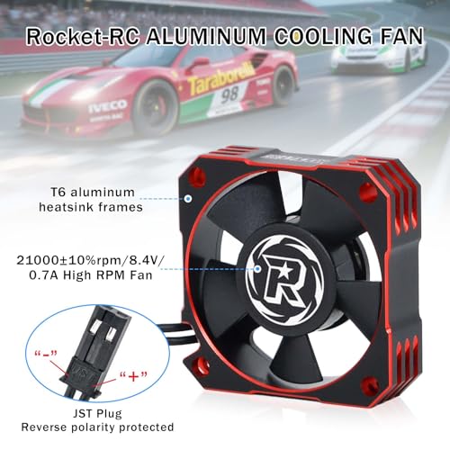 RC Motor Cooling Fan 35mm 21000RPM 8.4V Aluminum RC Cooling ESC Fan for 1/10 1/8 RC Car 3650 3660 3670 Brushless Motor (Black+Red) - style: Red