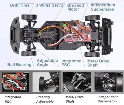 1/18 RC Drift Car with Gyro LDRC Drift Car RWD Proportional Control | Hobby RC Car Drifting and Race with ESP Gyroscope Metal Drive Shaft Independent Suspension Adult LD1802