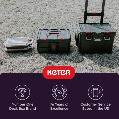 Keter Stack N Rolling Tool Box Modular Storage System 4 Piece | Black and Red, Heavy Duty, Weatherproof, All Terrain Wheels, Durable, Easy to Use, Telescoping Handle - color: Black/Red, size: 4PC System