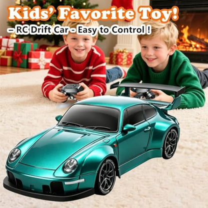 RC Drift Car, 1:24 Scale Remote Control Vehicle with LED Lights,Drifting Tires＆Two Batteries, Racing Sports Toy Idea Gift for Adults Boys Girls and Kids (Lake Blue) - color: Lake Blue