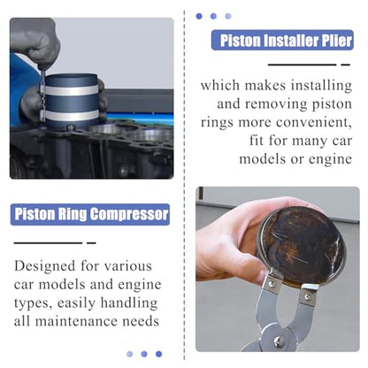 Piston Ring Compressor Installer Removal Tool for Car Engine with Piston Installer Plier, Sizes Adjustable From 2.08" to 6.89"(53mm-175mm)