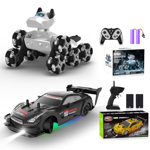 Remote Control Robot Dog Toy 2.4GHz 8WD All-Terrain Gesture Sensing Stunt RC Cars RTR Climbing Robot Dogs+RC Drift Car 1:20 Scale Remote Control Cars 2.4GHz 4WD High Speed RTR Racing Vehicle with LED