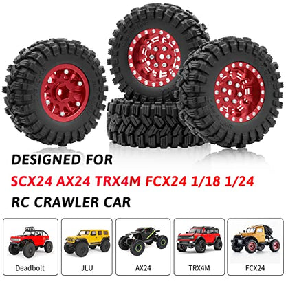 OGRC 1.0 Plus (1.2 Inches) Beadlock Wheel and Tires Set 7mm Negative Offset Wheel Rims SS Super Soft Sticky Tires for TRX4M SCX24 FCX24 AX24 1/24 1/18 RC Crawler Car - 62 * 24mm (Red) - color: Red