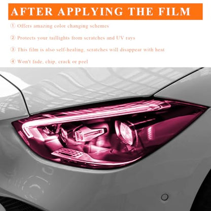 Sun Walker Car Light Tint Film, 12 x 48 Inch Waterproof Taillight Wrap Film Roll with Squeegee & Cutter, Self-Adhesive Vinyl Sticker Sheet Roll for Headlights Fog Lights Tail Lights (Pink) - color: Pink