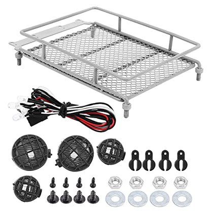 Metal ROOF Rack Luggage Carrier LED Light MN 1/12 RC Crawler Durable Practical RED Black Silver Applicable Remote Control CAR (Silver) - color: Silver
