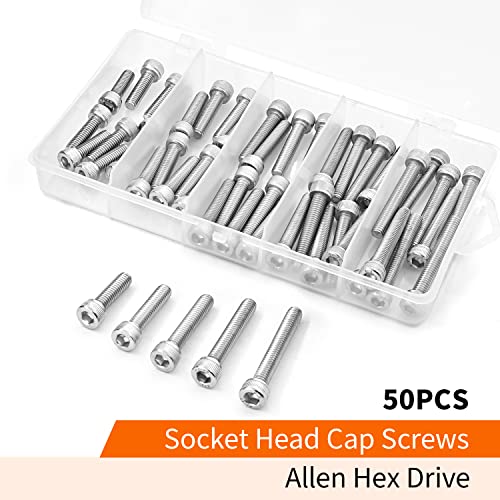 M6 x 20mm 25mm 30mm 35mm 40mm Hex Socket Head Cap Screws Bolts 304 Stainless Steel Metric Machine Allen Hex Drive, Fully Threaded, Assortment Kit 50PCS - size: M6 x 20/25/30/35/40mm (50PCS)