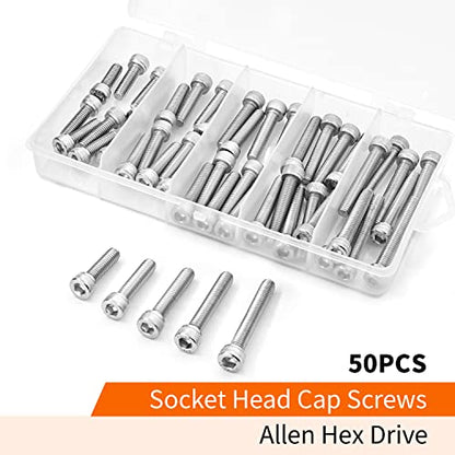 M6 x 20mm 25mm 30mm 35mm 40mm Hex Socket Head Cap Screws Bolts 304 Stainless Steel Metric Machine Allen Hex Drive, Fully Threaded, Assortment Kit 50PCS - size: M6 x 20/25/30/35/40mm (50PCS)