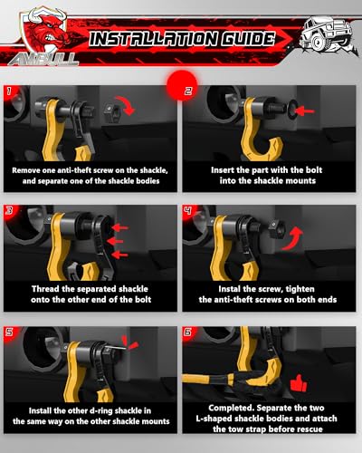 3/4" D Ring Separate Shackles, 52,910lbs Break Strength Easy Open Towing Winch Shackles, Heavy Duty Shackles with 7/8" Screw Pin for Tow Strap Winch Off Road Vehicle Recovery (BlackYellow) - color: BlackYellow