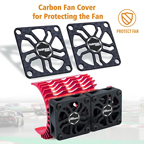 Surpass Hobby Dual 30mm RC Cooling Fan 27000RPM RC Car Motor Heatsink with Metal Cover for 1/8 1/7 RC Car Diameter 40/ 42mm Brushless Motor (Black Red) - style: Red
