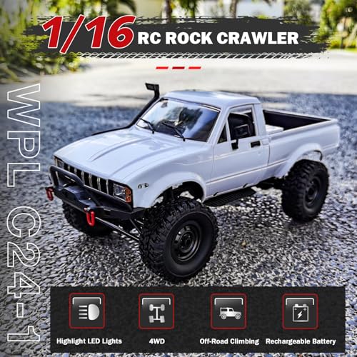 ARRIS WPL C24-1 1/16 RC Rock Crawler 4WD Pickup Truck RTR | Realistic Trail Body, Full Proportional Steering, Upgrade Platform, All Terrain Fun - style: WPL C24-1 White