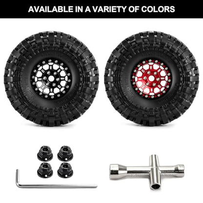 1.9" Beadlock Aluminum Wheels and 118mm Tires for SCX10 TRX4 | 12mm HEX, 0mm Offset, 47*118mm Mud Soft Rubber Tires, with Foam Inserts, 1/10 Scale RC Crawlers Upgrade parts - color: Black-3
