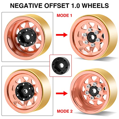 OGRC 1.0 RC Wheel Rims with Brass Rings Deep Dish Wheel Rims 1.0 Beadlock Wheels for 1/18 TRX4M 1/24 SCX24 C10 JLU Deadbolt Gladiator Bronco Crawler Car (Rose Gold) - color: Rose Gold