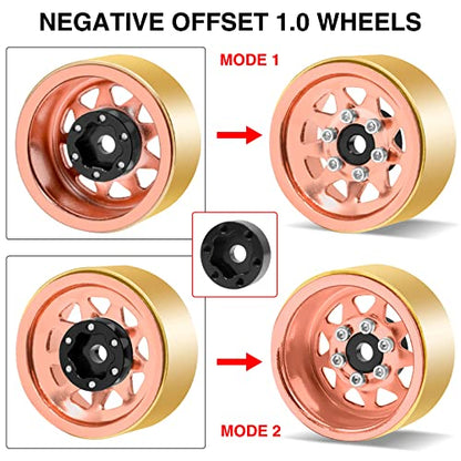 OGRC 1.0 RC Wheels with Brass Rings for 1/18 TRX4M 1/24 SCX24 (Rose Gold) | 3.78mm Negative Offset, 22g Wheel Rim for TRX4M SCX24 AX24 1/18 1/24 RC Crawler - color: Rose Gold