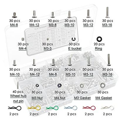662-piece Universal Remote Control Screw kit 304 Stainless Steel Screw Combination kit, Suitable for Traxxas axial Redcat HPI Arrma SCX10 Losi 1/8 1/10 1/12 1/16 Scale Remote Control Truck Track