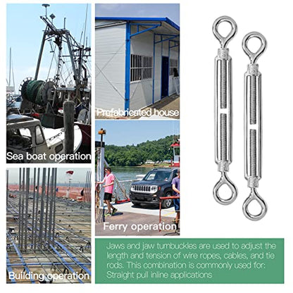 6PCS M10 Eye & Eye Turnbuckle 304 Stainless Steel Turnbuckle Wire Rope Tension Heavy Duty Turnbuckles for Cable Railing Wire Rope Hardware Kit (M10, Eye & Eye) - style: Eye & Eye-M-10