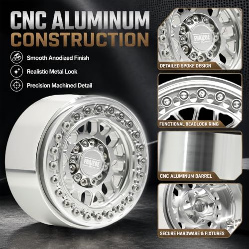 4PCS 1.9" RC Beadlock Wheels with12mm Hex & -6mm Offset Aluminum 30mm Wide Rims for 1/10 RC Crawler, Compatible with TRX4 TRX6 SCX10 SCX10 II III Gen8 RC4WD D90 90046 AXI03007 - color: Silver-Silver