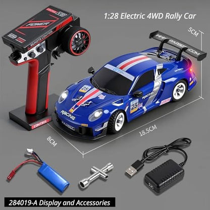 GoolRC WLtoys 284019-A RC Cars, 1:28 Scale Remote Control Car, 4WD 30KM/H High Speed RC Racing Car, 2.4GHz Rally Vehicle with Gyroscope, LED Lights and 2 Batteries for Adults