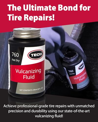 TECH Chemical Vulcanizing Fluid 8 oz Tire Rubber Cement for Plugs & Patches | Fast-Drying Formula Chemical Bonds Tire Patches and Plugs to Tire for Lasting Repairs