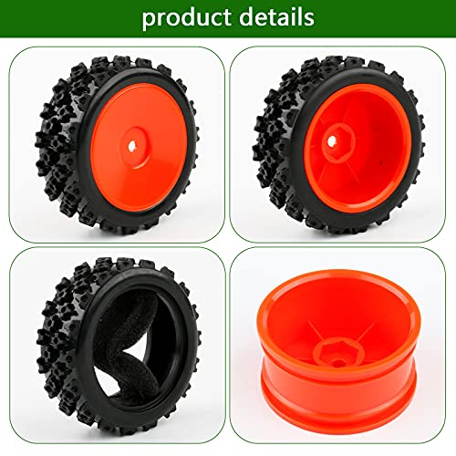 4-Pack RC Rubber Tires 12mm Hex RC Wheels and Tires Set for 1/10 On Road Racing Car 1/14 1/16 Scale Buggy, Red