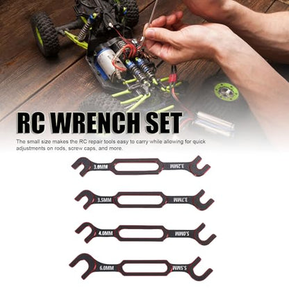 RC Tools, 4PCS RC Wrench Set Turnbuckle Nut Ball Joint Remover 3.0 3.2 3.5 3.7 4.0 5.0 5.5 6.0mm Aluminum Alloy Repair Tool for Remote Control Cars Drones Crawlers (Red) - color: Red