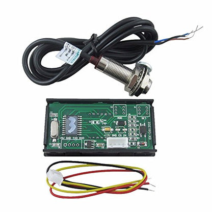 4 Digital Green LED Tachometer RPM Speed Meter + Hall Proximity Switch Magnet Sensor NPN for Lathe Conveyor Belt - color: Green