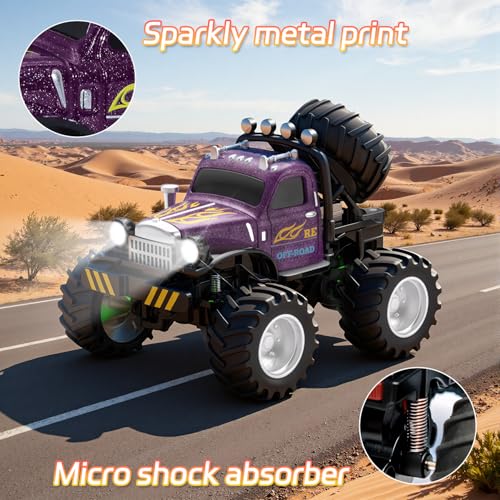 Snugzy Mini RC Car 1:64 Scale RC Truck for Kids with Trailer 2.4Ghz Remote Control Rechargeable RC Cars Toy Gifts for Boys Girls Adult (Purple) - color: Purple