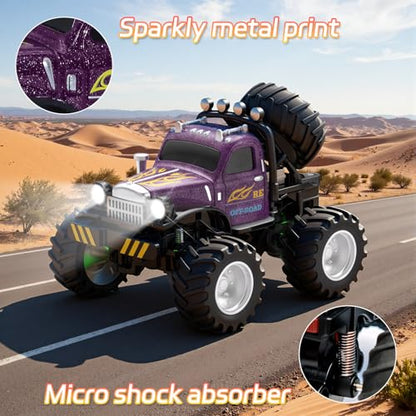 Snugzy Mini RC Car 1:64 Scale RC Truck for Kids with Trailer 2.4Ghz Remote Control Rechargeable RC Cars Toy Gifts for Boys Girls Adult (Purple) - color: Purple