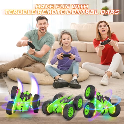 Remote Control Car, Rc Cars Stunt RC Car Toys Upgraded Strip Lights and Headlights Kids Toys Double-Sided 360° Rotating 4WD Drift Truck for Boys Girls Birthday Gift (Green) - color: Green