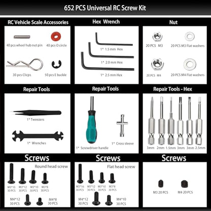 RC Car Repair Work Stand 652 PCS Screw Kit RC Repair Kit Universal RC Screw Set for Arrma Redcat Traxxas Axial HPI Losi 1/8 1/10 1/12 1/16 Scale RC Cars Trucks Crawler - style: Blue RC Kit