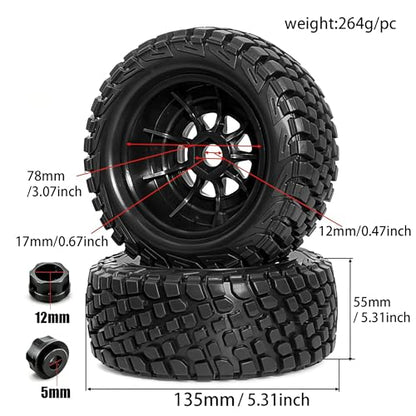 4PCS 1/8 1/7 RC Short Course Truck Tires and Wheels 17mm Hex All Terrain Off Road Tyres OD 5.31'' for 1:7 1:8 RC Buggy Truck Car HSP TRAXXAS UDR FS FSR Atom ARRMA Mojave EXB YK4072 DF7 (Red) - color: Red