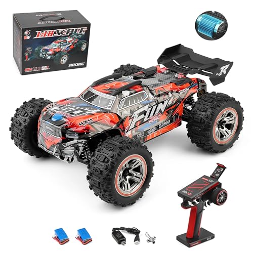 GoolRC WLtoys 184008 Brushless RC Cars for Adults, 60KM/H High Speed Remote Control Car, 4WD 1:18 Scale All Terrain Off Road Monster Truck, 2.4GHz RC Racing Car with 2 Batteries (Red) - color: Red