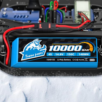 Yowoo 4S Lipo Battery 10000mAh 14.8V 150C QS8 Connector Graphene Lipo Battery with Metal Plates Compatible with Xmaxx RC Car Truck Tank Racing Hobby Models (2 Pack)