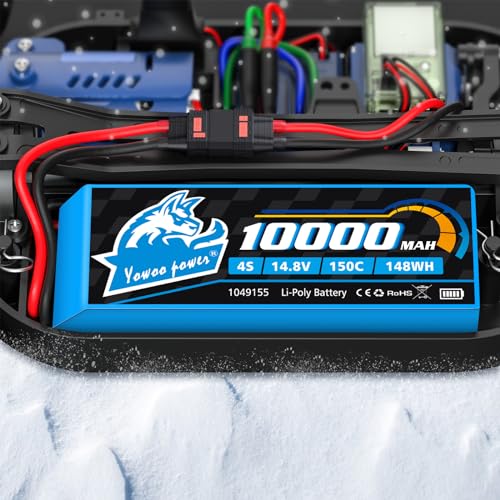 Yowoo 2 Pack 4S 14.8V 10000mAh 150C Graphene LiPo Battery QS8 | With metal plates for durability. Fits Xmaxx RC cars, trucks, tanks and other racing hobby models