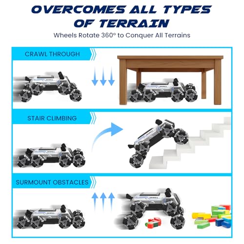 SIMREX Robot Dog RC Stunt Car Toys - Gesture Sensing Remote Control car with Mecanum Wheels, LED Eyes, 3 Sound Effects, Birthday Gift for Kids Boys Girls - style: Stunt Car