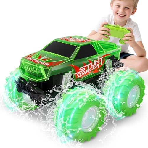 Drefirsa Waterproof Monster Truck, Remote Control Car for Boy Age 4-7 8-12 | Amphibious, 4WD, Spin, Stunts, Vibrant LED Light, 50Min+ Runtime, Use in Indoor Outdoor Pool, Christmas Birthday Gift for Boy - color: Green