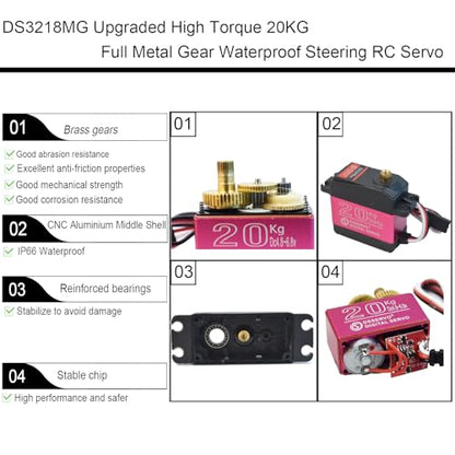 4 Pack 20KG Digital Servo, DS3218 Full Metal Gear High Speed Waterproof RC Servo Motor for 1/8 1/10 Scale Crawler RC Car Boat 270 Degree Control Angle