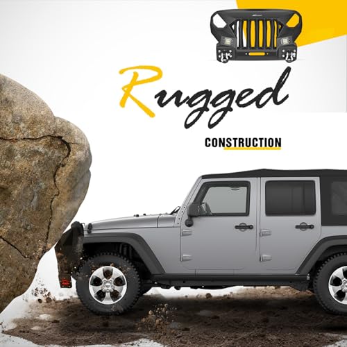 Nilight Front Bumper Grill for 2007-2015 2016 2017 2018 Wrangler JK&Unlimited 2/4 Doors with Winch Plate 2x42w LED Work Light Pods Textured Black Solid Steel Off-Road - color: Front Bumper Grill