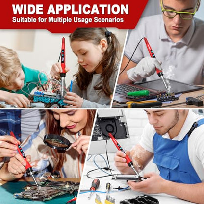 Soldering Iron Kit, 100W Soldering Gun with LED Digital Display, Adjustable Temperature 356-932℉ Solder Kit for Electronics, Includes Soldering Iron Tip, Solder Wire, Stand, Tweezers and Paste, Red - color: Red