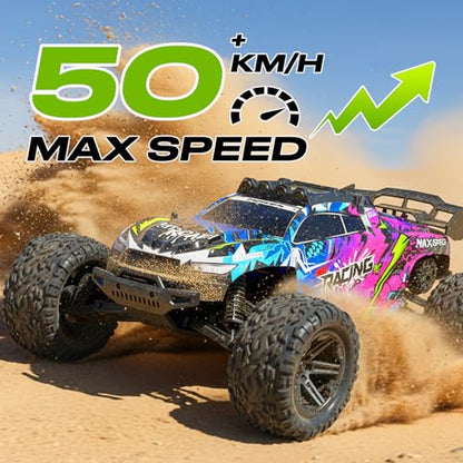 RC Car for Adults Boys, 1:8 Scale 50KM/H High Speed Racing Vehicle | 2.4GHz Remote Control Monster Truck with Waterproof Off-Road Design, Dual 2600mAh Rechargeable Batteries, Christmas Gift Toy