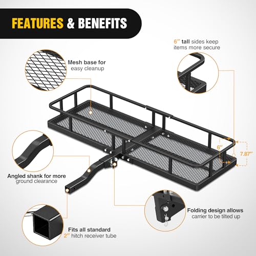 Nilight 60" x 20" x 7.87" Hitch Cargo Carrier | Fits 2-Inch Receiver 500lbs Heavy Duty Capacity Luggage Basket Includes 5/8" Pin Clip, Fold-Up Design for SUV and Pickup Camping Traveling - style: 20"x 60"x 7.87" Hitch Basket