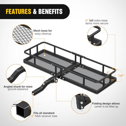 Nilight 60" x 20" x 7.87" Hitch Cargo Carrier | Fits 2-Inch Receiver 500lbs Heavy Duty Capacity Luggage Basket Includes 5/8" Pin Clip, Fold-Up Design for SUV and Pickup Camping Traveling - style: 20"x 60"x 7.87" Hitch Basket