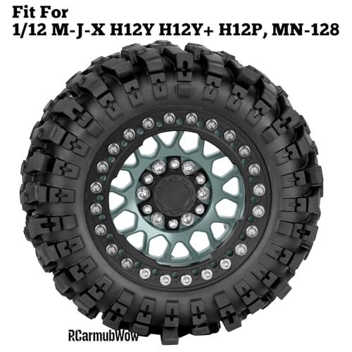 1.9 Beadlock Wheel & Tire Set, 88x36mm Rubber Crawler Tires Aluminum Alloy 1.9 Inch Beadlock Rims Compatible with 1/12 M-J-X H12Y H12Y+ H12P, MN-128 RC Climbing Car,Titanium w/Black - color: Titanium W/Black
