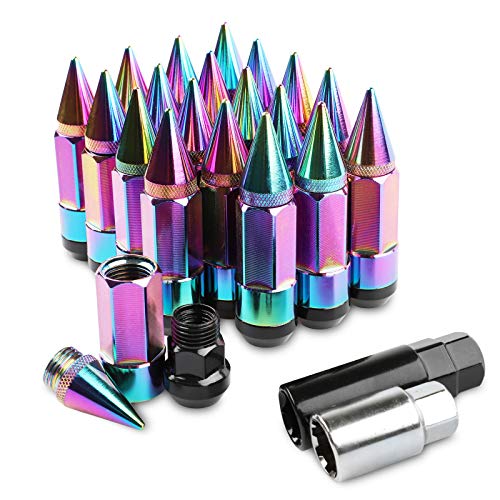 20Pcs Anti Theft Spiked Extended Tuner Wheel/Rims Lug Nut M12X1.5+Socket (Neo Chrome) - color: Neo Chrome